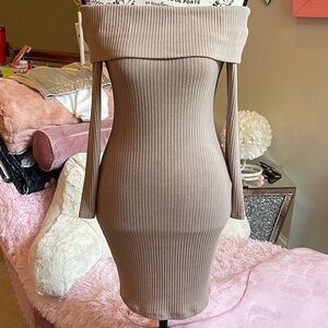 Off The Shoulder Taupe Dress Designed by Charlotte Russe.